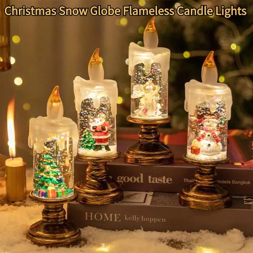 Christmas Snow Flameless Candle – Rotating Water & Flashing Lights for Chrismas Decor