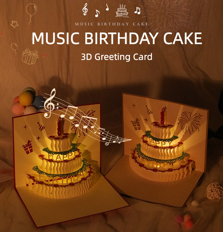 Birthday Cake Music Light 3D Greeting Card